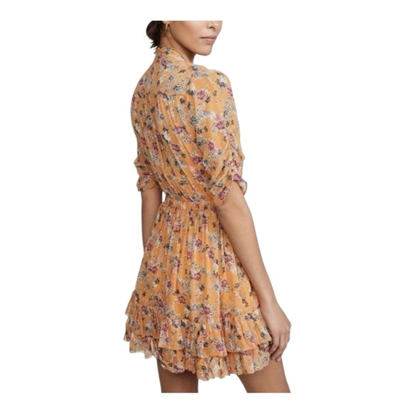 Nicholas Ruffle Mini Dress Floral Multi Print Victorian Front Tie Size 38 US S - Picture 2 of 14